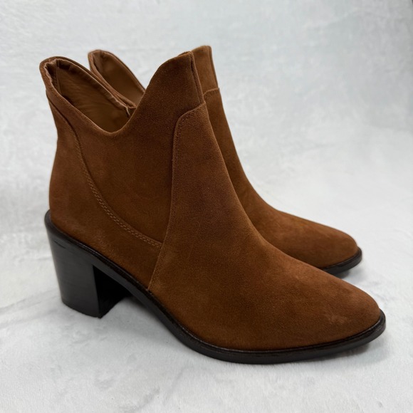 Seychelles Suede‎ Ankle Boots Heel Stacked Brown Leather Size 7 - Picture 5 of 12